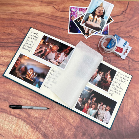 a square photo album has been filled with family photos 