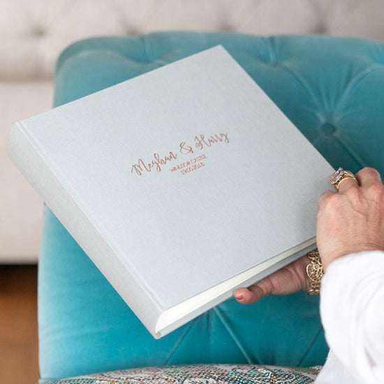 Large Linen Wedding Guest Book or Album with Fanciful Font