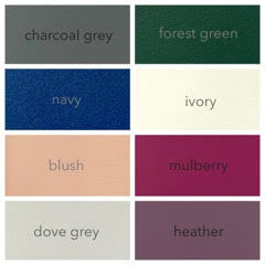 a colour chart showing the eight different colours that are available for the leather wedding album