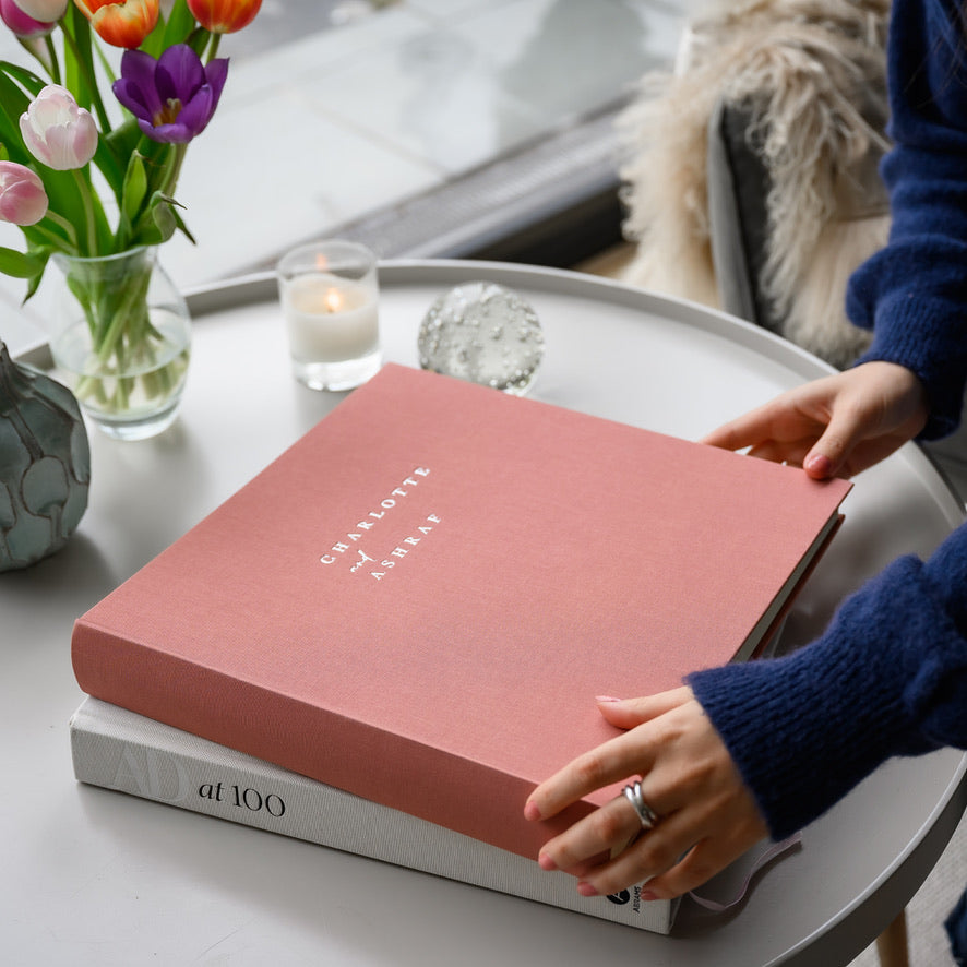 Large Linen Wedding Album Personalised with Two Names