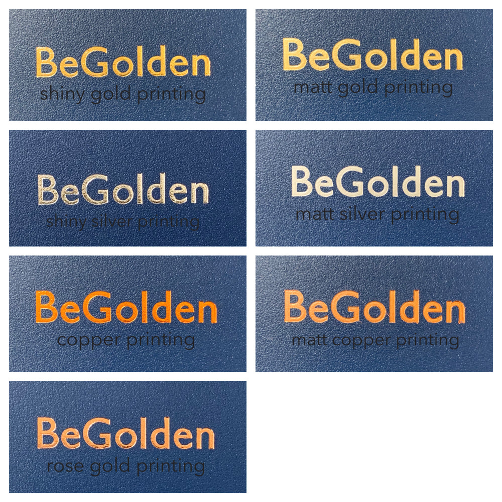 
                      
                        There is a chart displaying the seven different colours that can be chosen for hot foil printing. 
                      
                    