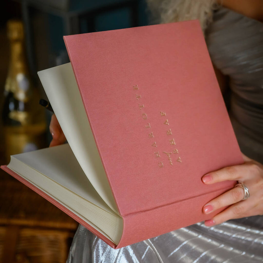 
                      
                        Large Square Personalised Wedding Guest Book Bound In Linen
                      
                    