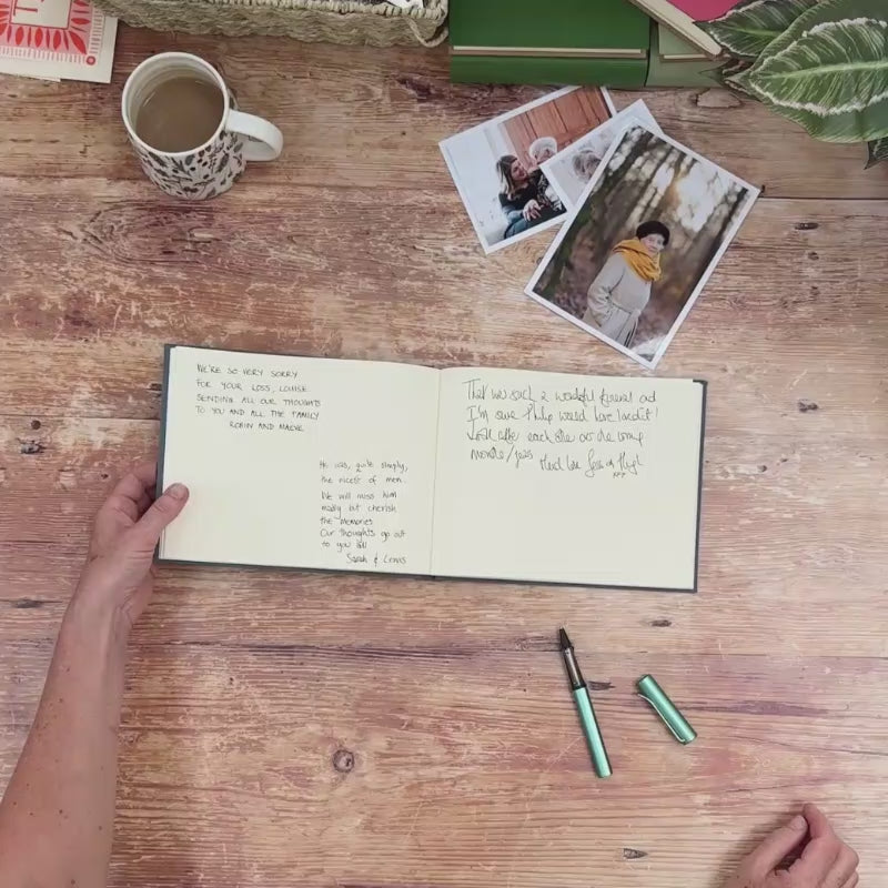 A video showing the interior of a personalised BeGolden condolence book.