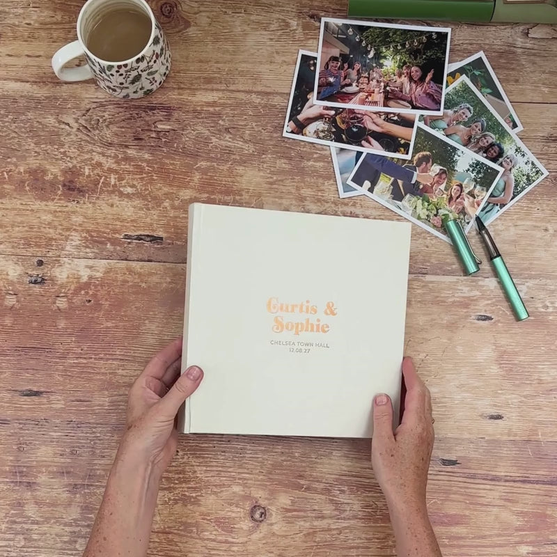 A video showing the exterior & interior of a personalised BeGolden wedding guest book.