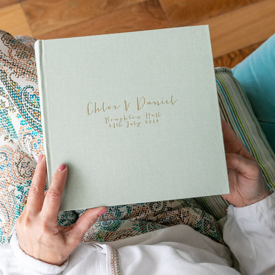 Large Linen Wedding Guest Book With Calligraphy Font
