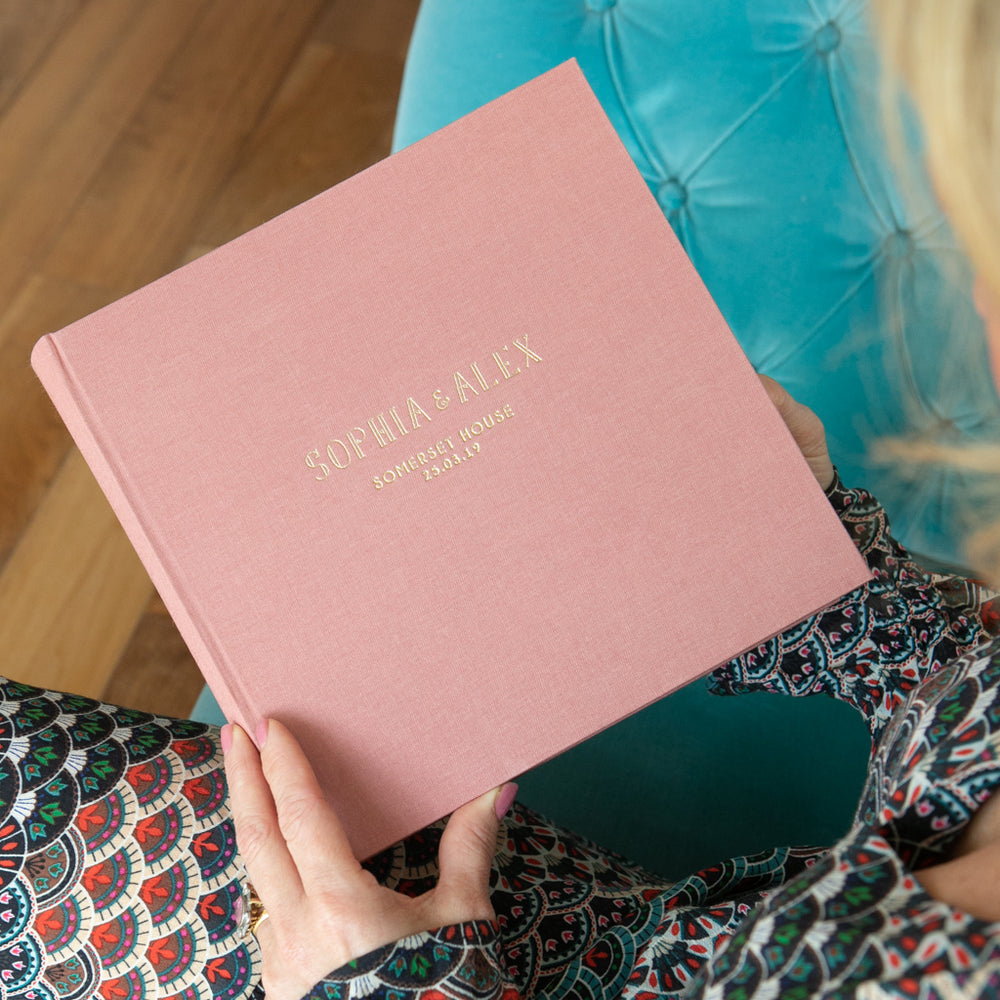 dusky pink wedding photo album