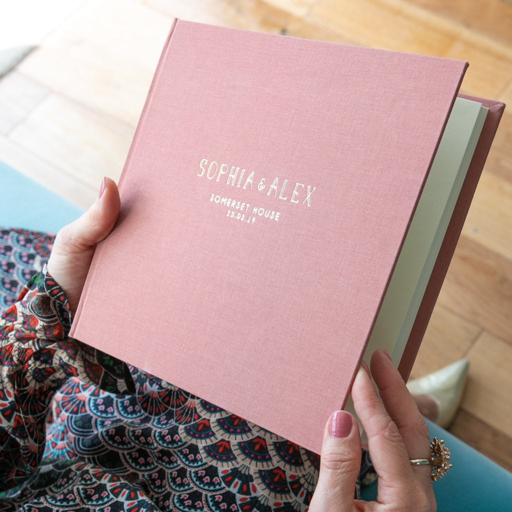dusky pink wedding photo album