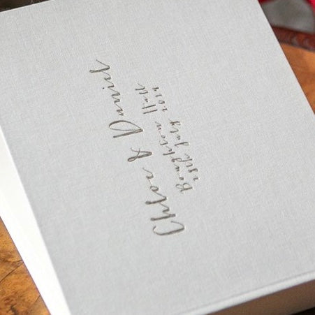 Traditionally Bound Linen Guest Book: Calligraphy Font