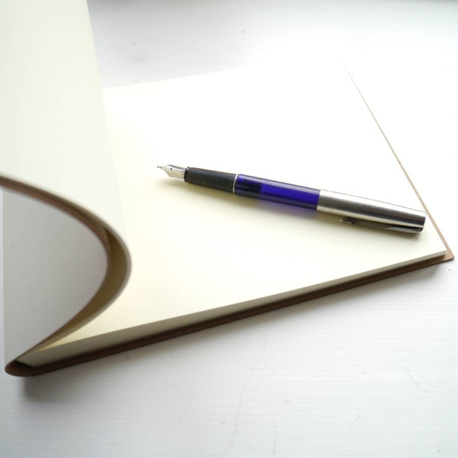 
                      
                        A leavers book is open and you can see the plain pages that are ready to be written on.
                      
                    