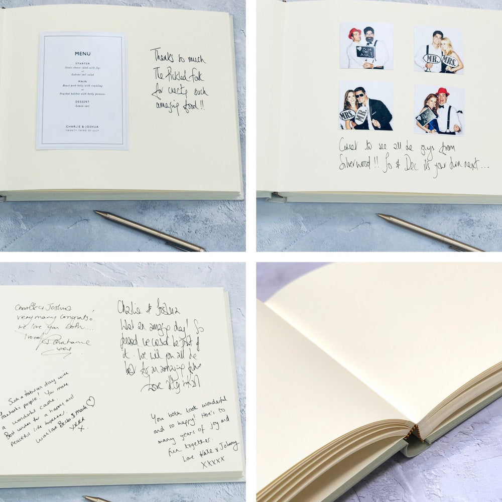 
                      
                        Four small photos showing how you can use the BeGolden leavers book. It has written messages in it and photos.
                      
                    